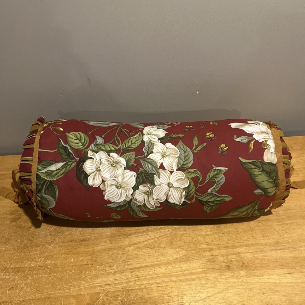 Waverly Williamsburg Garden Room Floral Red Lumbar Pillow Tie Ends 22"‎